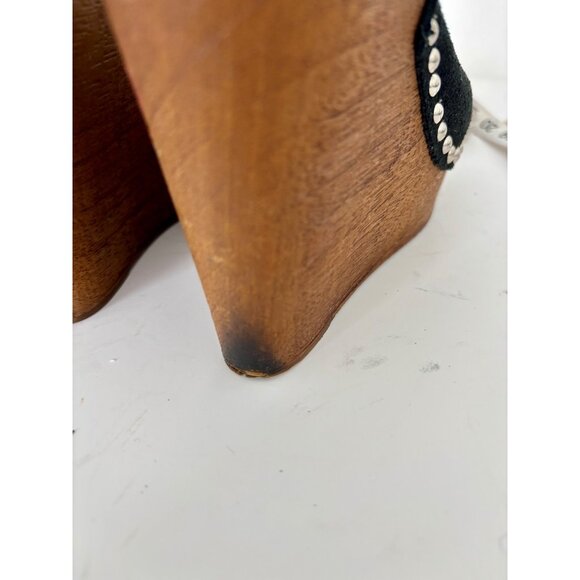 Charles David Wedges 7 Suede Studded Wood Platform Sandal Boho Chic Quiet Luxury - Picture 2 of 12